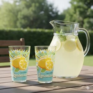 Cerve Italy Nadia Bio 2 Pack Lemonade Blue Yellow Art Deco Printed Glasses